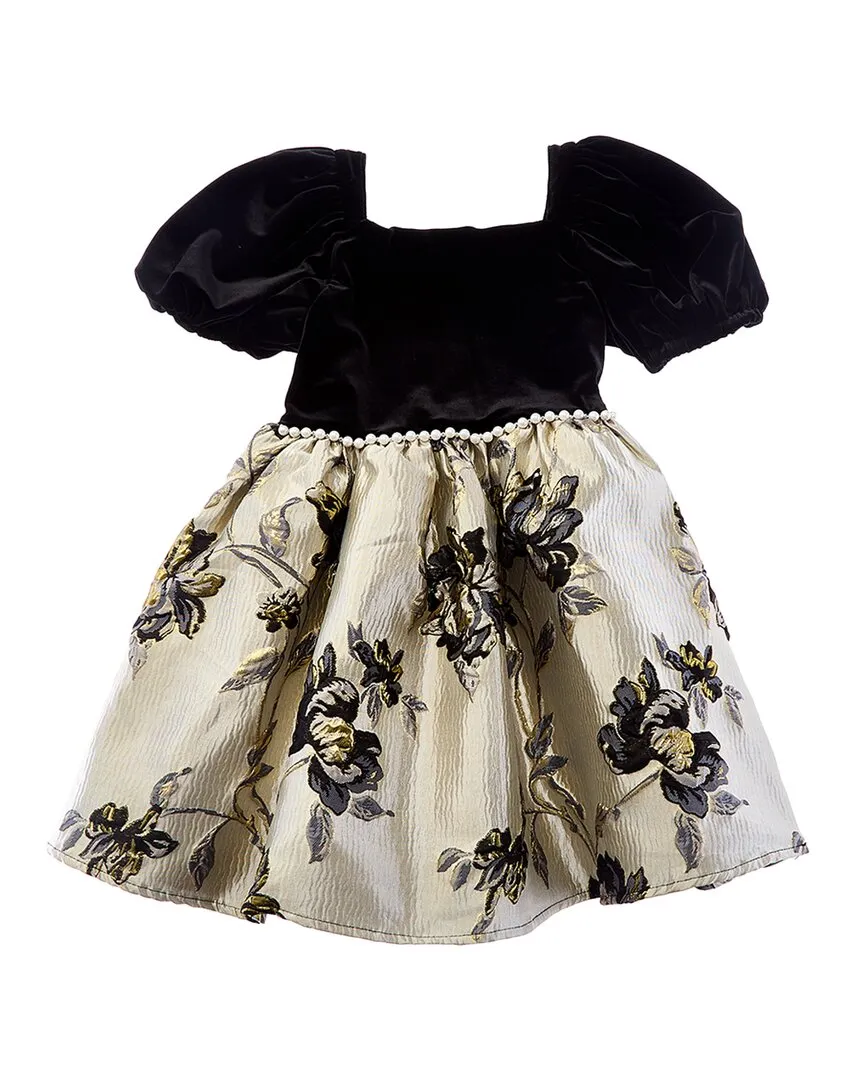 Badgley Mischka Velvet Top Puff Sleeve Dress