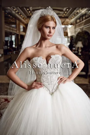 Basque Waist Wedding Dress with Voluminous Tulle Princess Skirt
