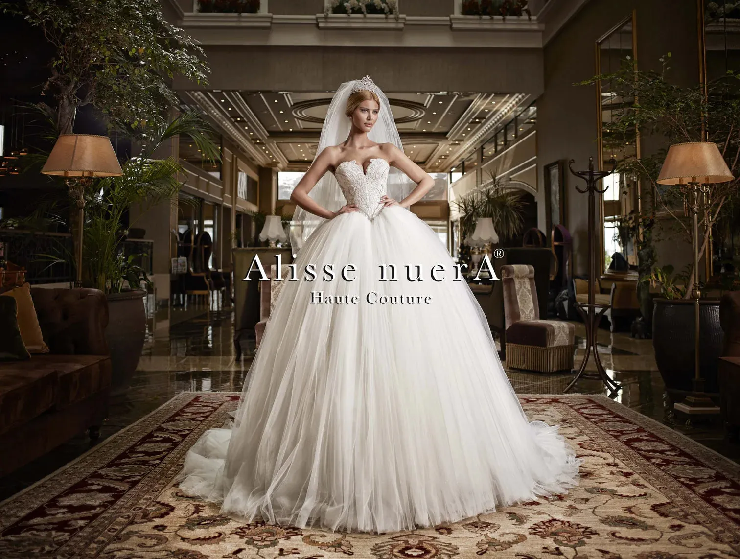 Basque Waist Wedding Dress with Voluminous Tulle Princess Skirt