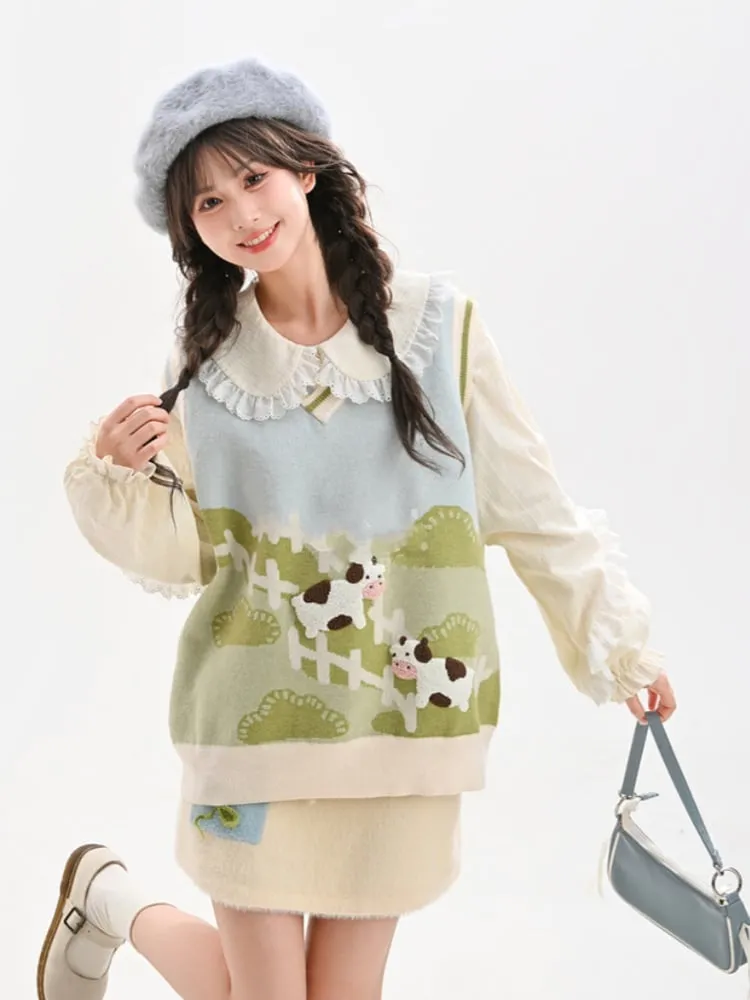 Beige  Floral Embellished Knitted Skirt with Self-tie Strap at Front