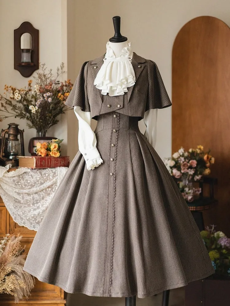 Brown Spring Elegant Boned High Waist Vintage Lolita Skirt