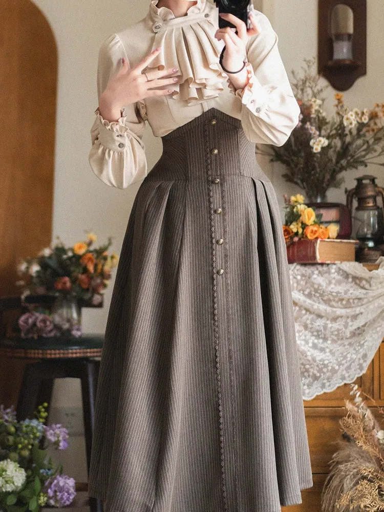 Brown Spring Elegant Boned High Waist Vintage Lolita Skirt
