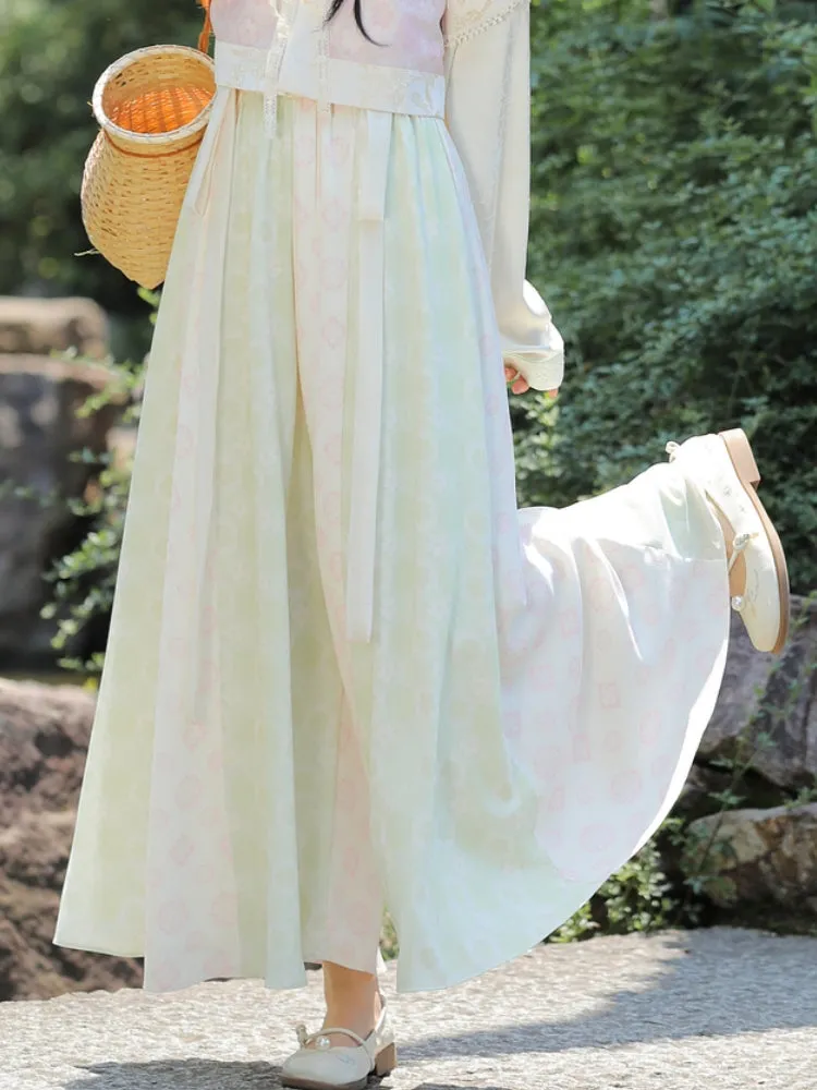 Chinese Hanfu-Inspired Printed Skirt Pants