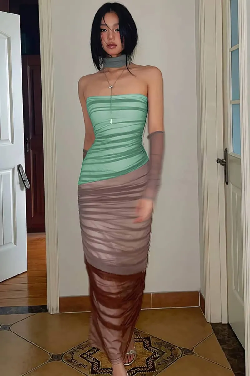 Contrast color stitching skinny high waist dress