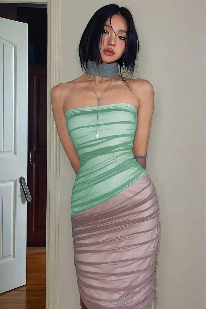 Contrast color stitching skinny high waist dress