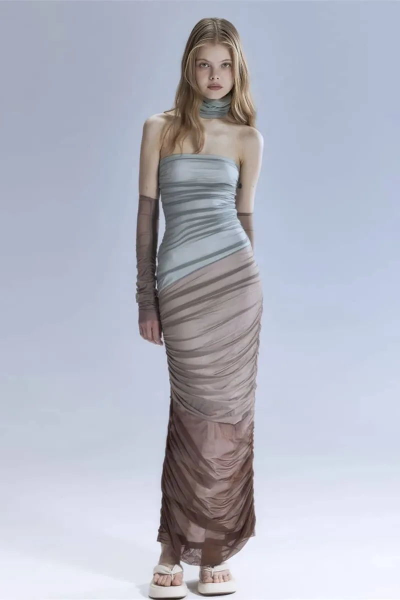 Contrast color stitching skinny high waist dress