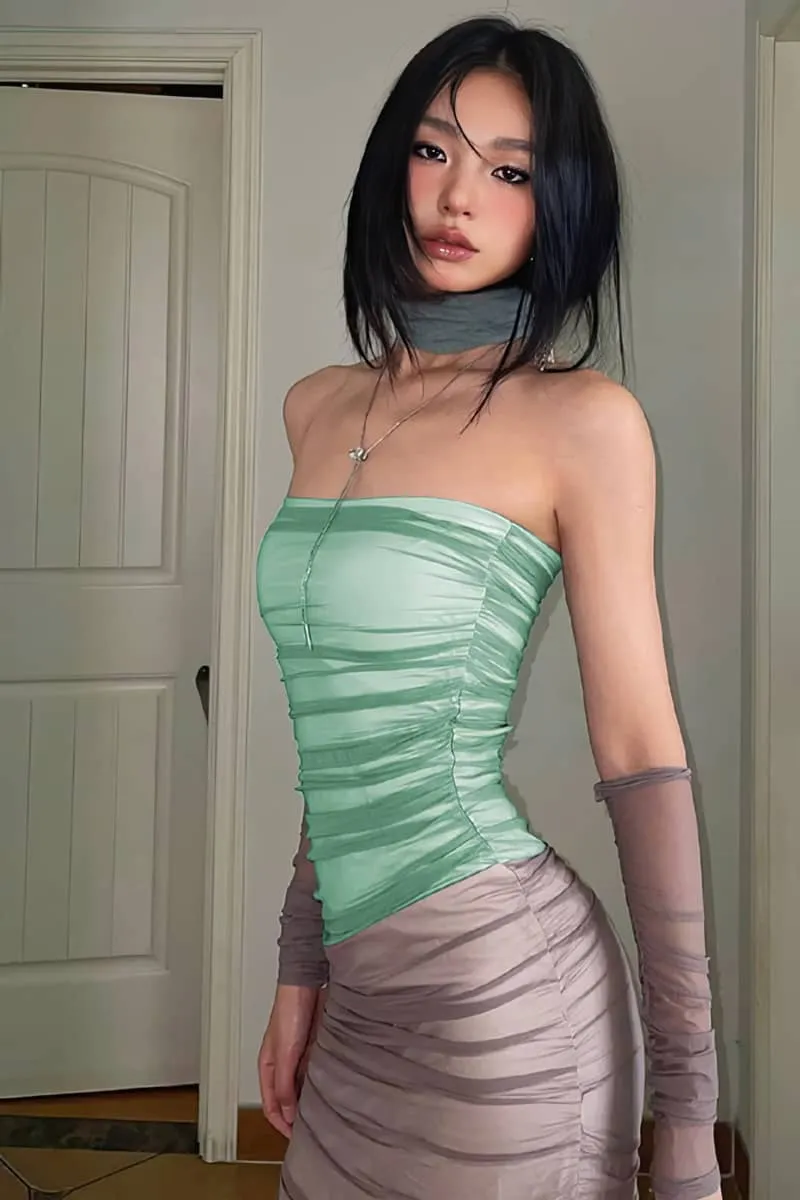 Contrast color stitching skinny high waist dress