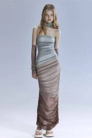 Contrast color stitching skinny high waist dress