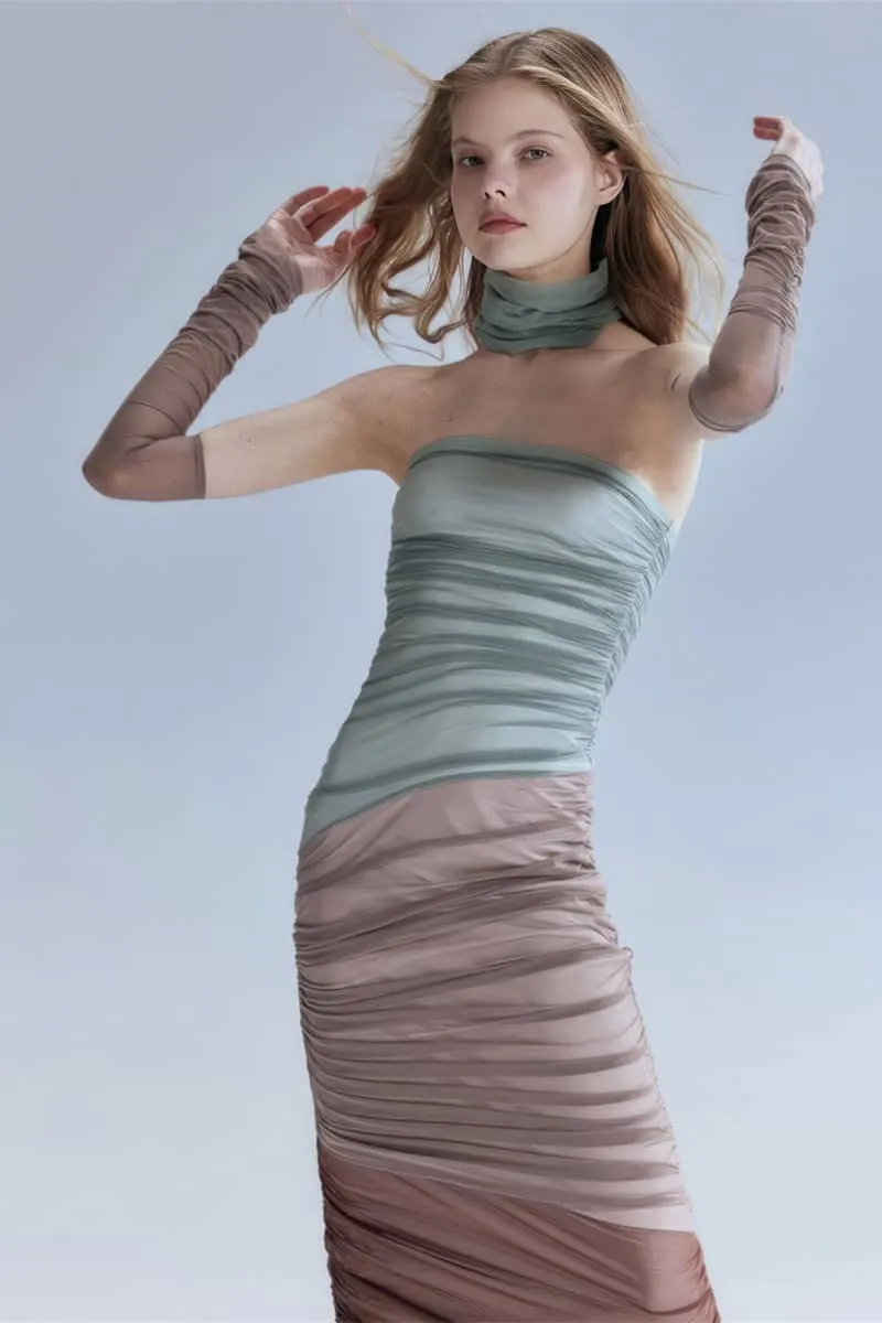 Contrast color stitching skinny high waist dress