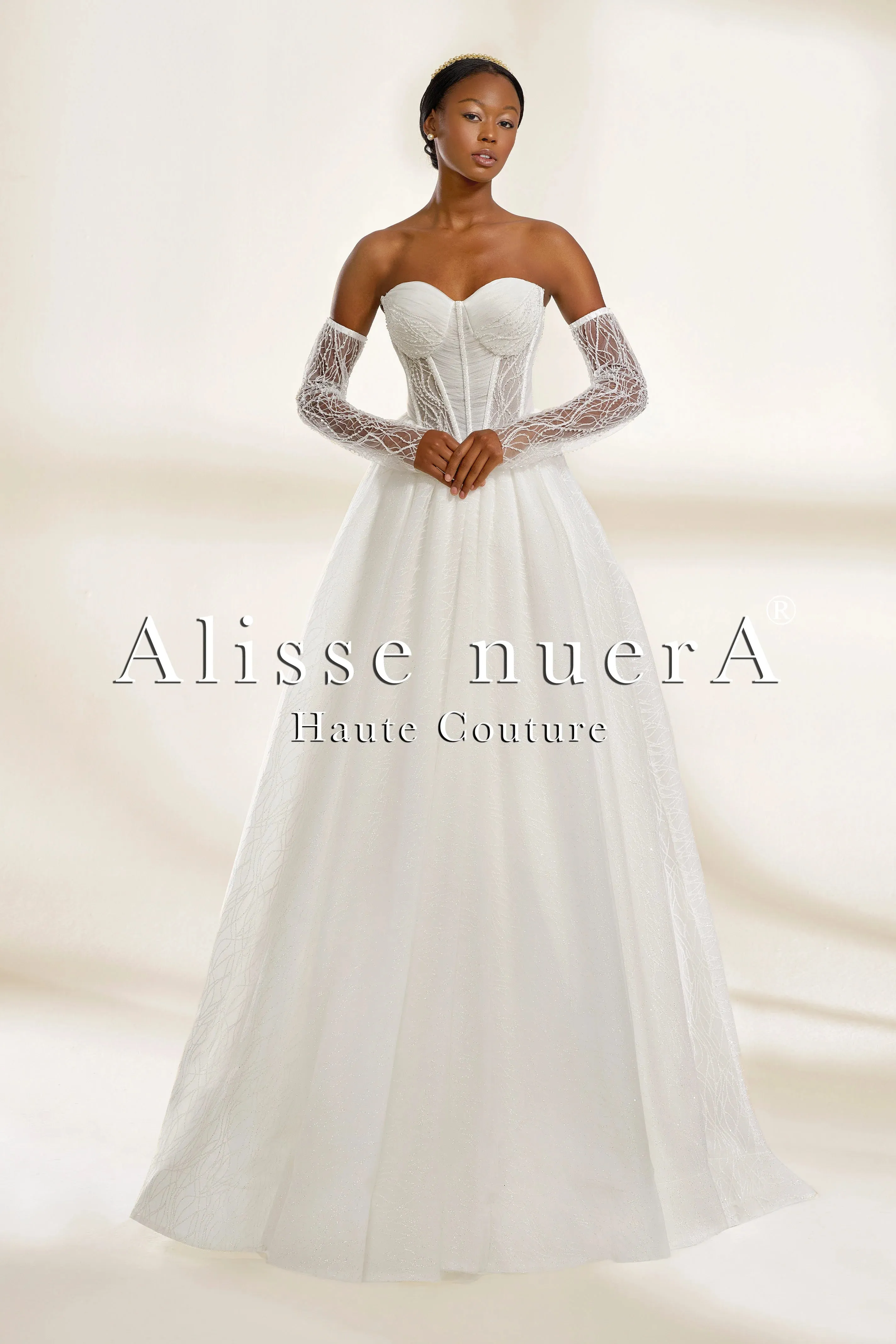Corset Style A Line Wedding Dress with Detachable Sheer Sleeves and Embellishments