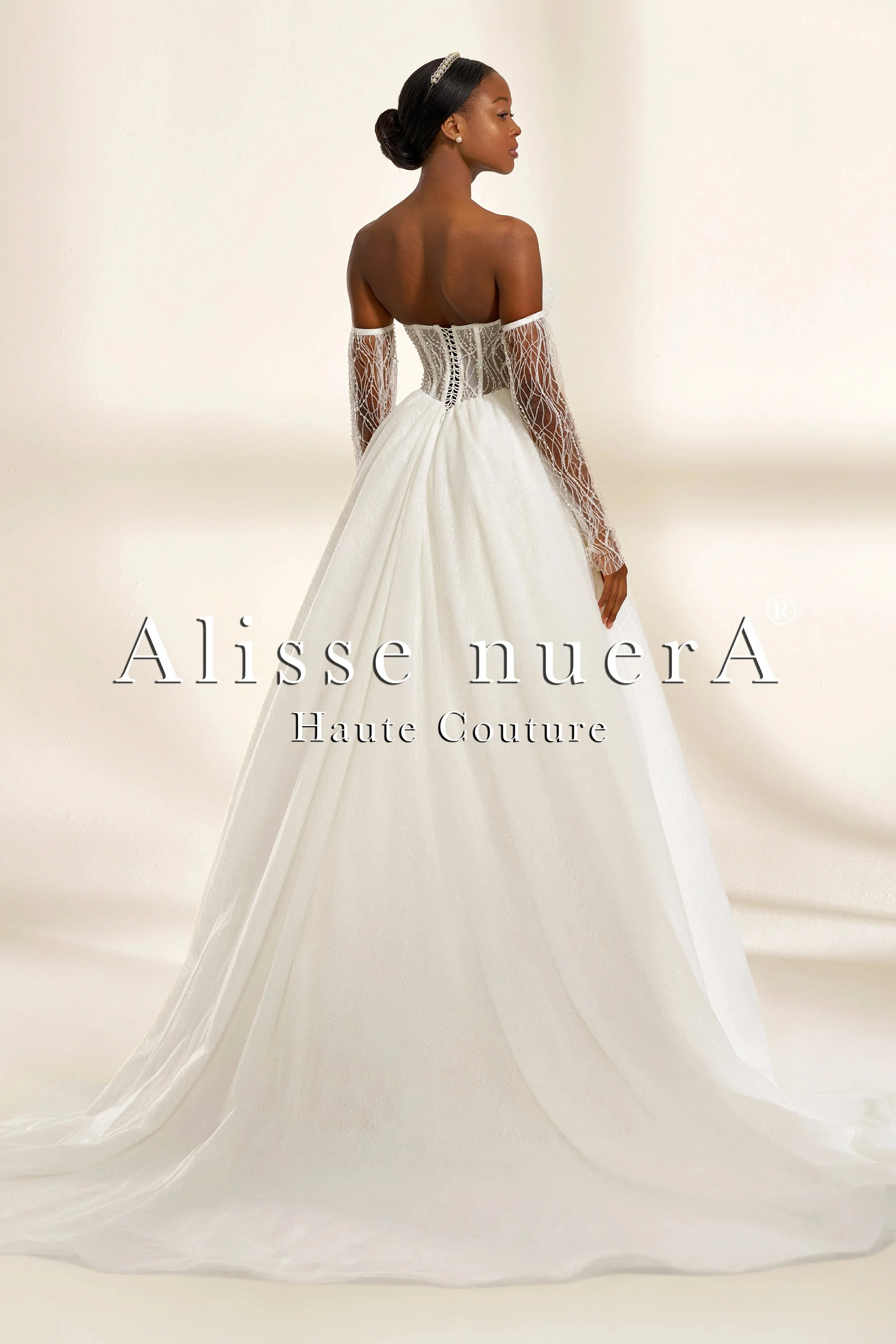 Corset Style A Line Wedding Dress with Detachable Sheer Sleeves and Embellishments