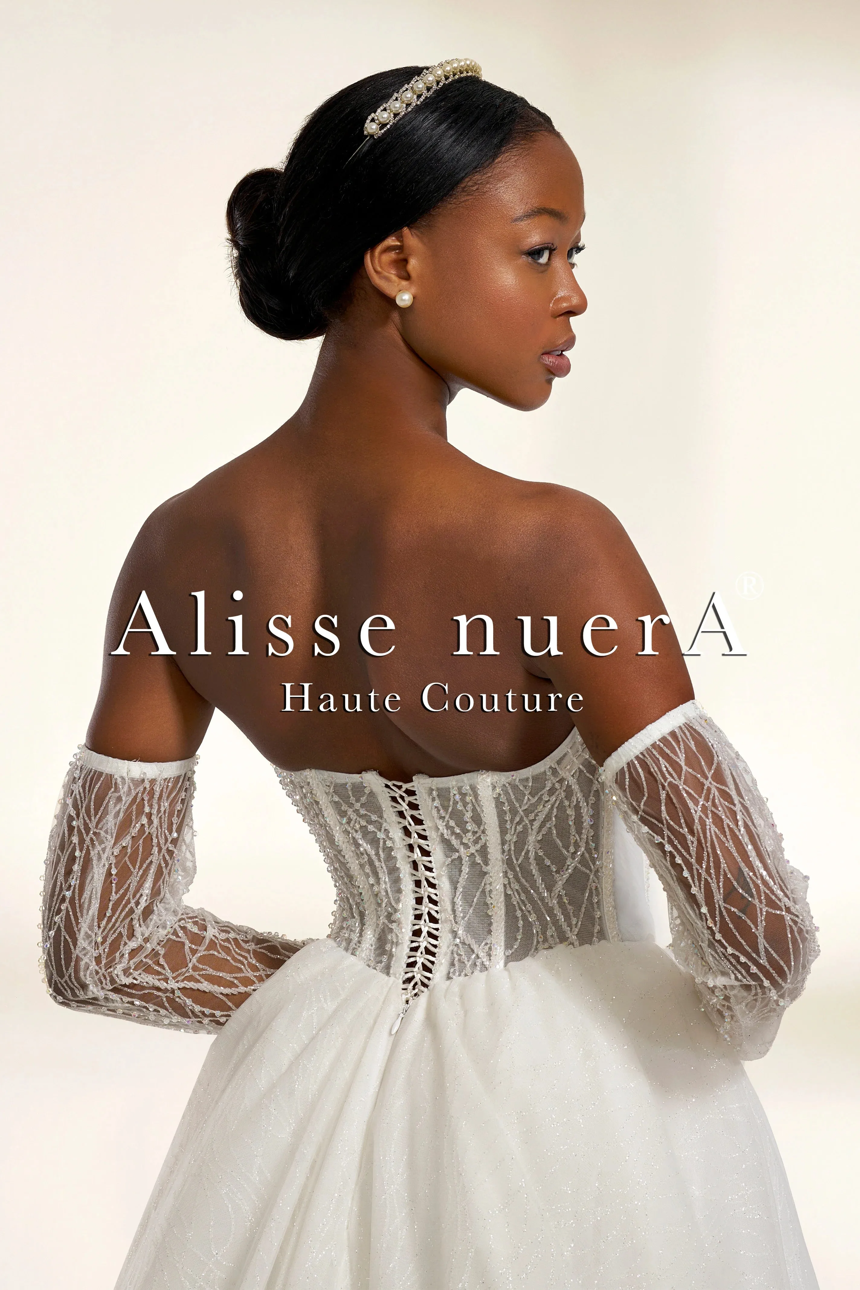Corset Style A Line Wedding Dress with Detachable Sheer Sleeves and Embellishments