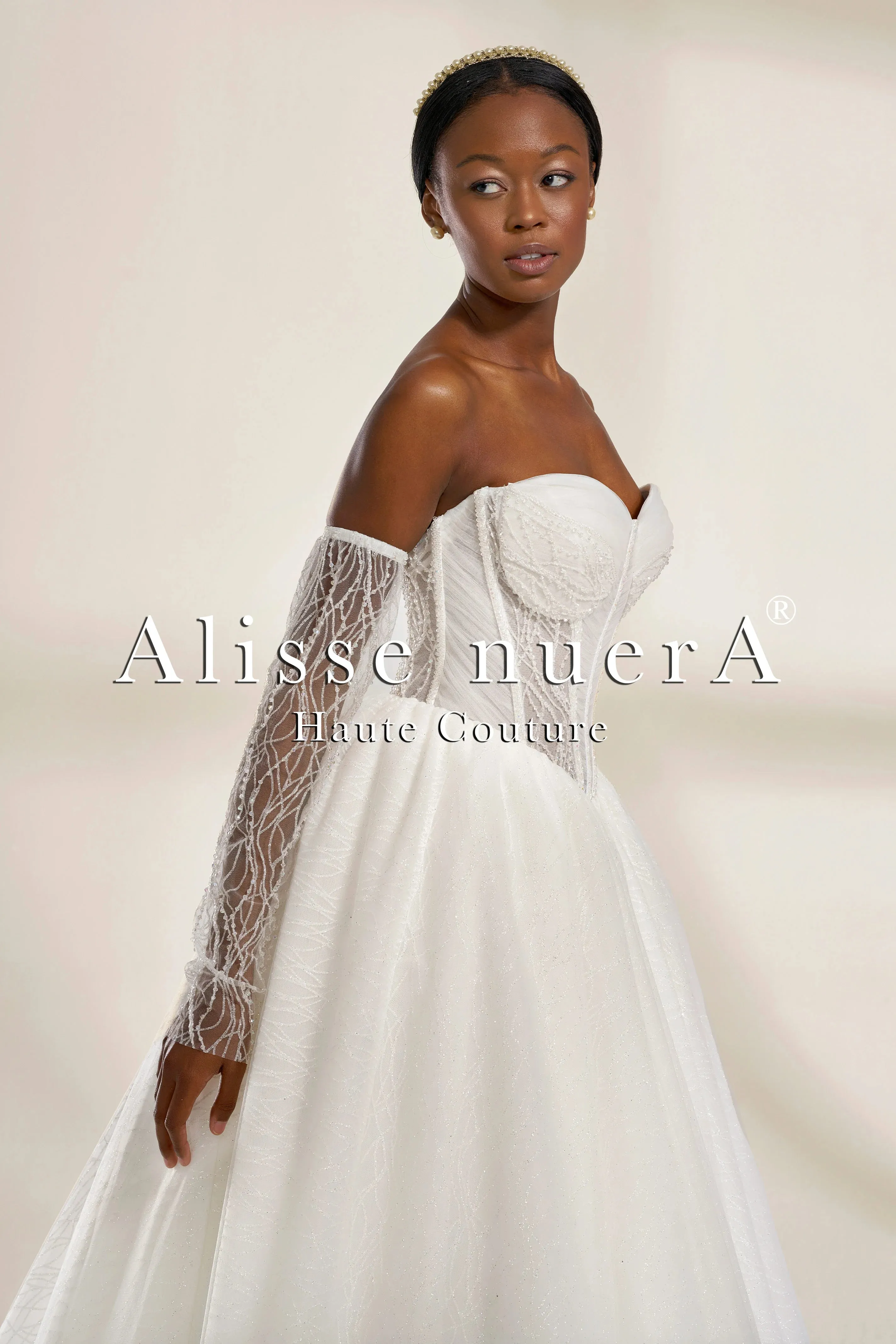 Corset Style A Line Wedding Dress with Detachable Sheer Sleeves and Embellishments