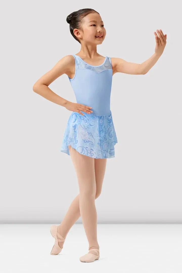 Girls Mirella Paisley Lt.Blue Double Scoop Neck Skirted Leotard