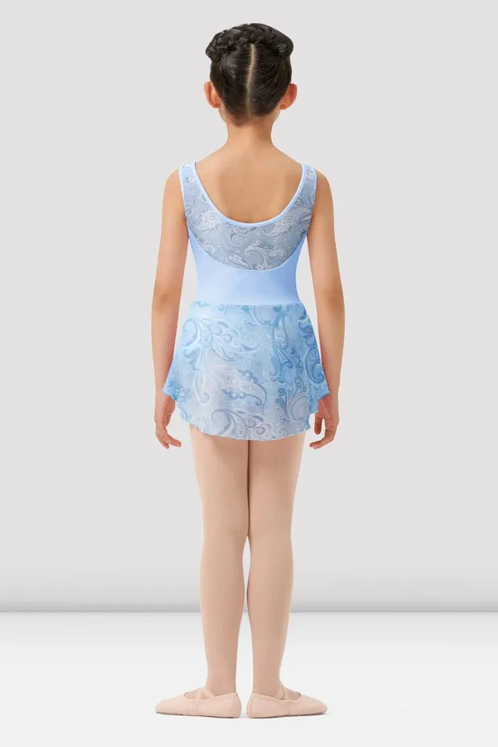 Girls Mirella Paisley Lt.Blue Double Scoop Neck Skirted Leotard