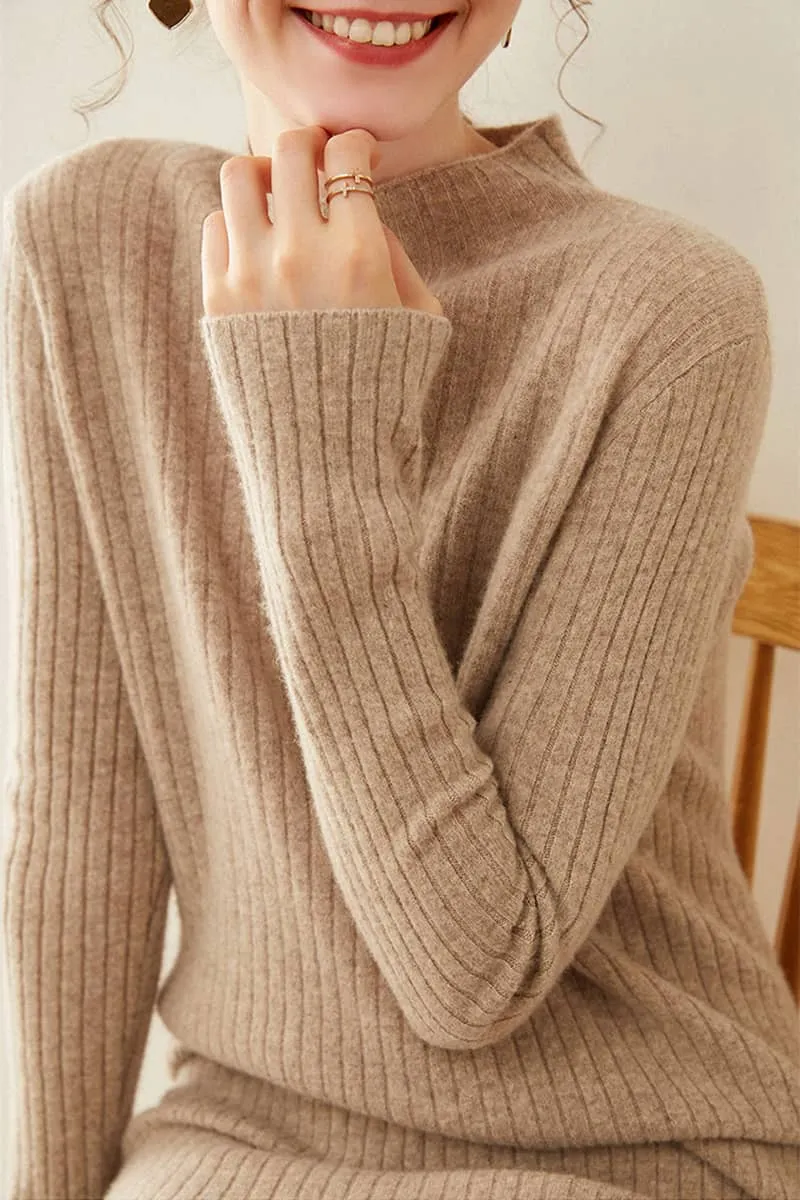 Half high collar cashmere knitted dress women