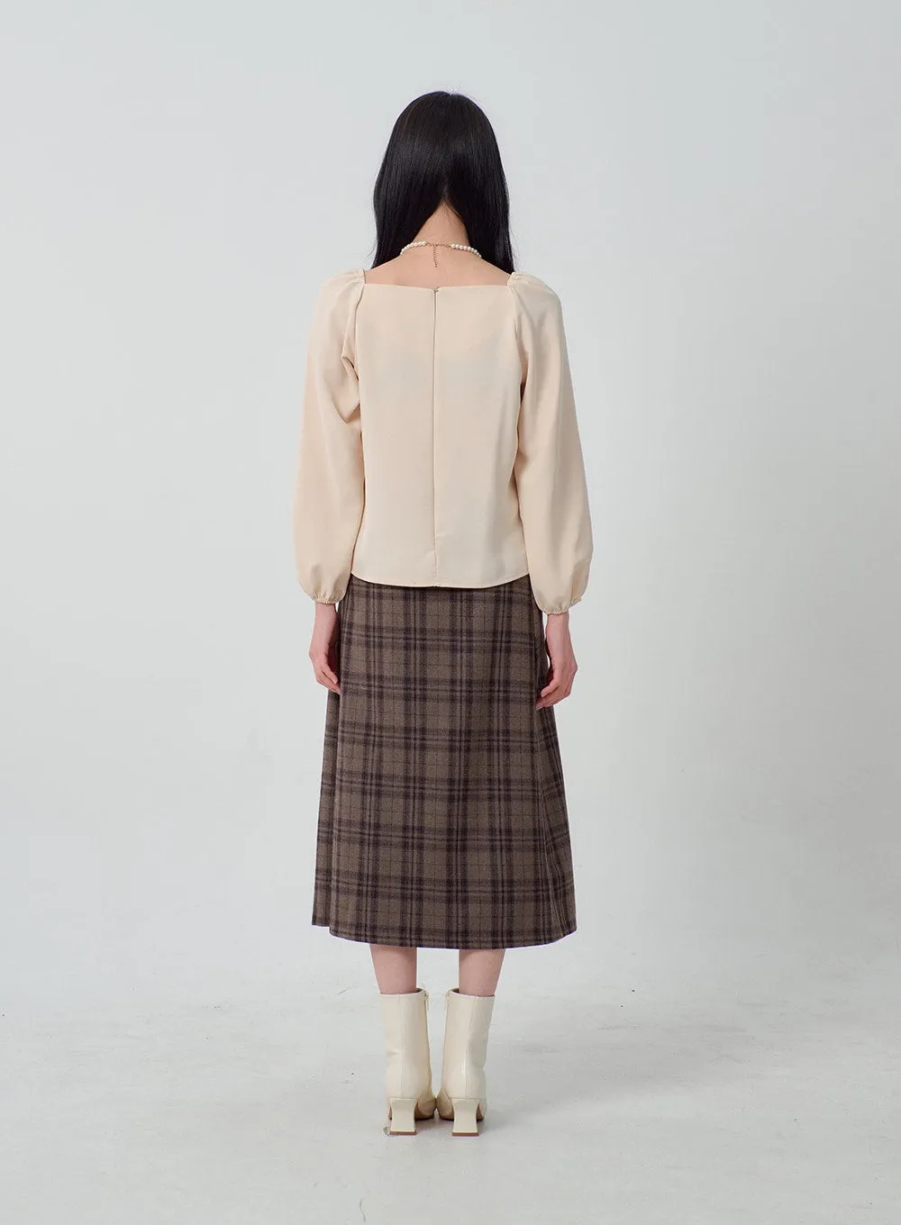 Heart Neck Puff Sleeve Blouse OJ316