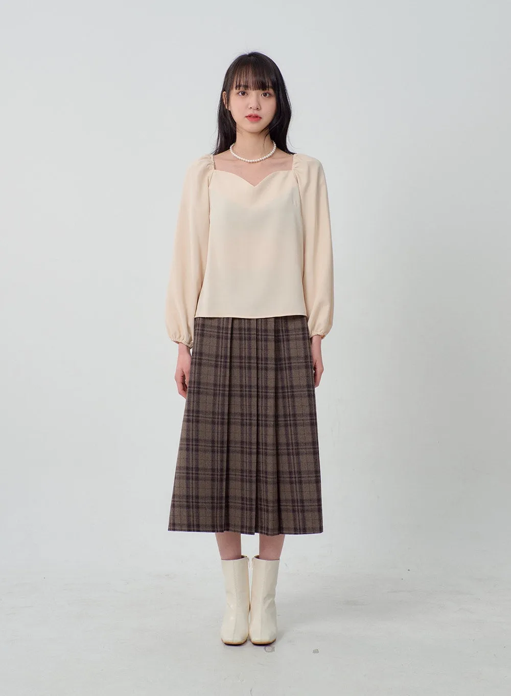 Heart Neck Puff Sleeve Blouse OJ316