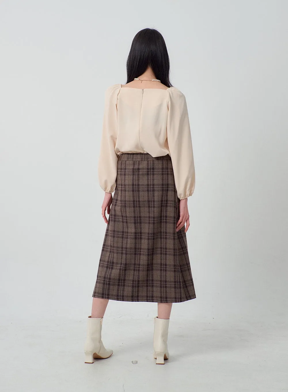 Heart Neck Puff Sleeve Blouse OJ316