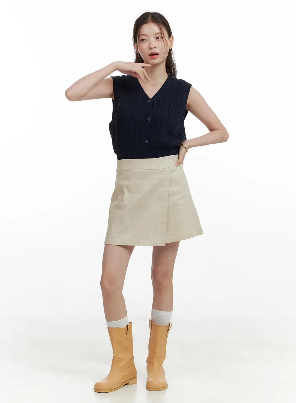 Linen Mini Wrap Skirt OL416