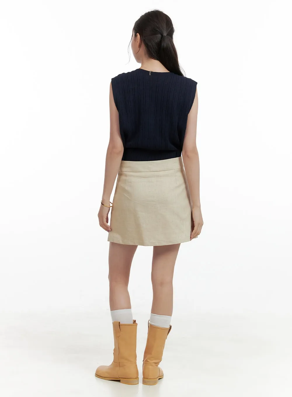 Linen Mini Wrap Skirt OL416