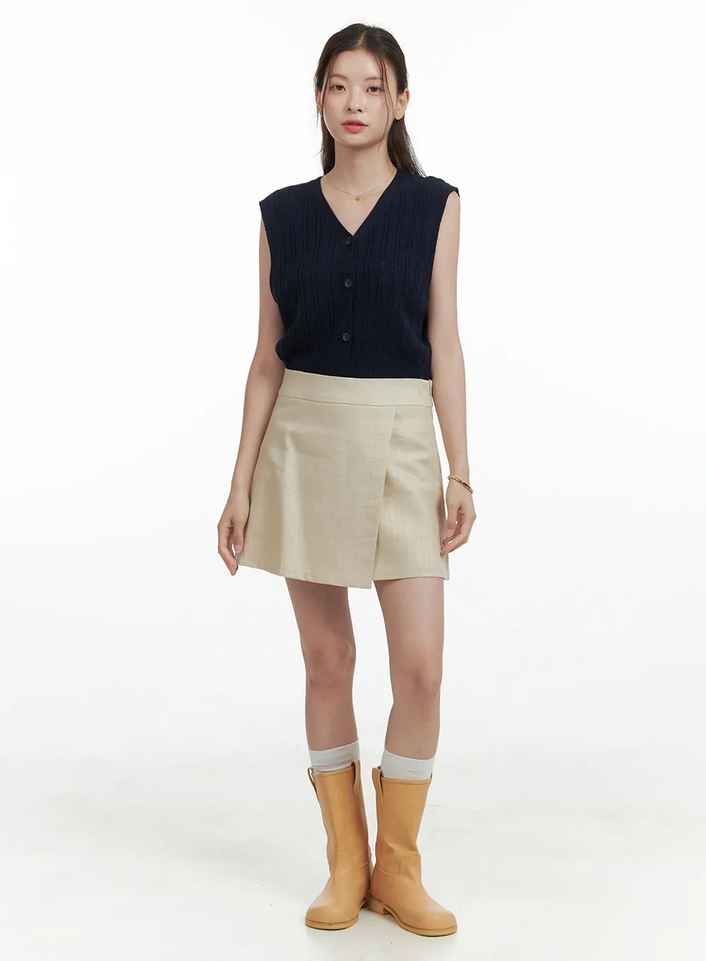 Linen Mini Wrap Skirt OL416