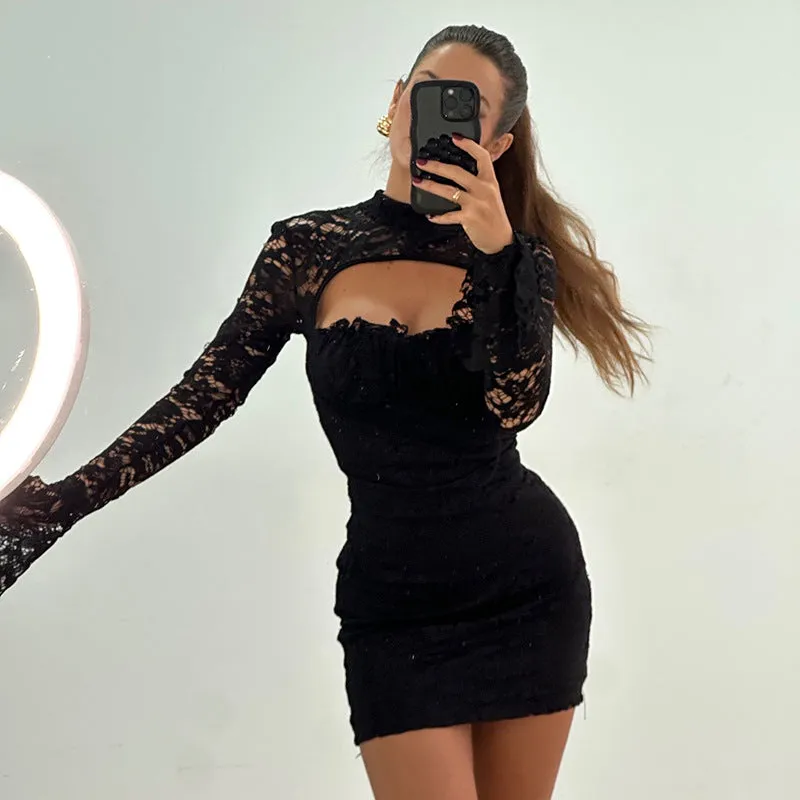 REALAIOT  Sanhu Lianjiang G24DS315 2025 women's clothing lace splicing chest hollow horn sleeve waist hip skirt wholesale