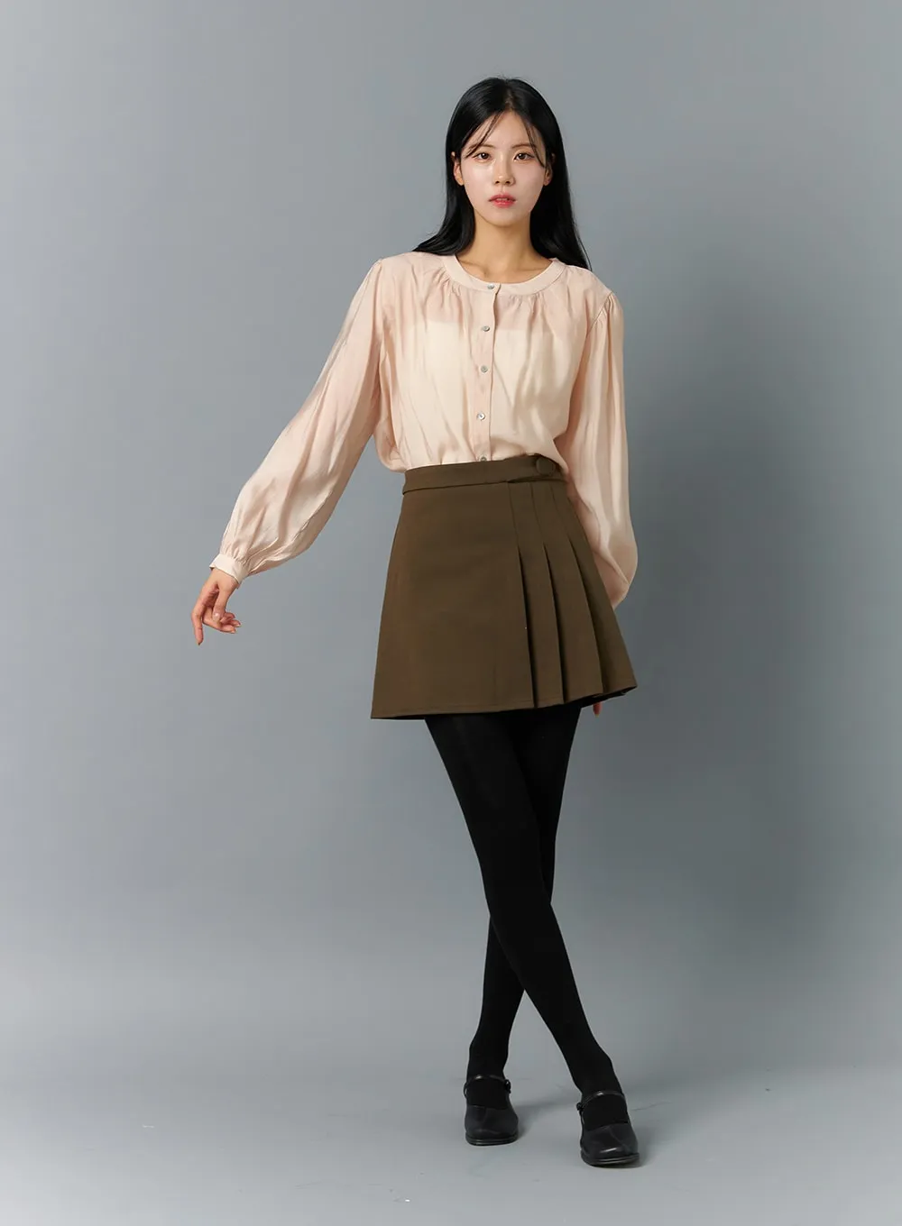 Round Neck Puff Sleeve Blouse ON324