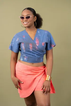 Short Sleeve Wrap Top - Brushstrokes
