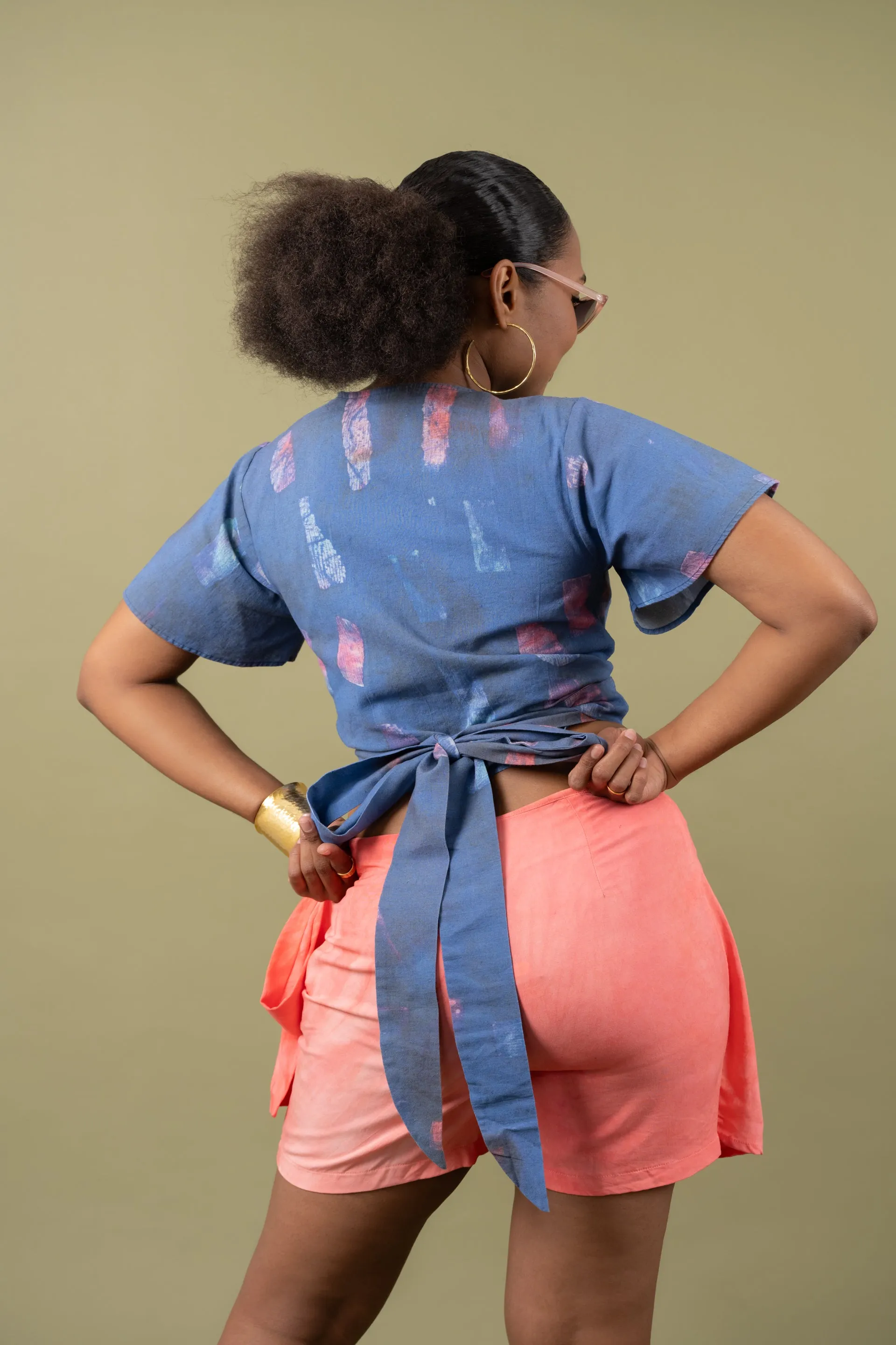 Short Sleeve Wrap Top - Brushstrokes