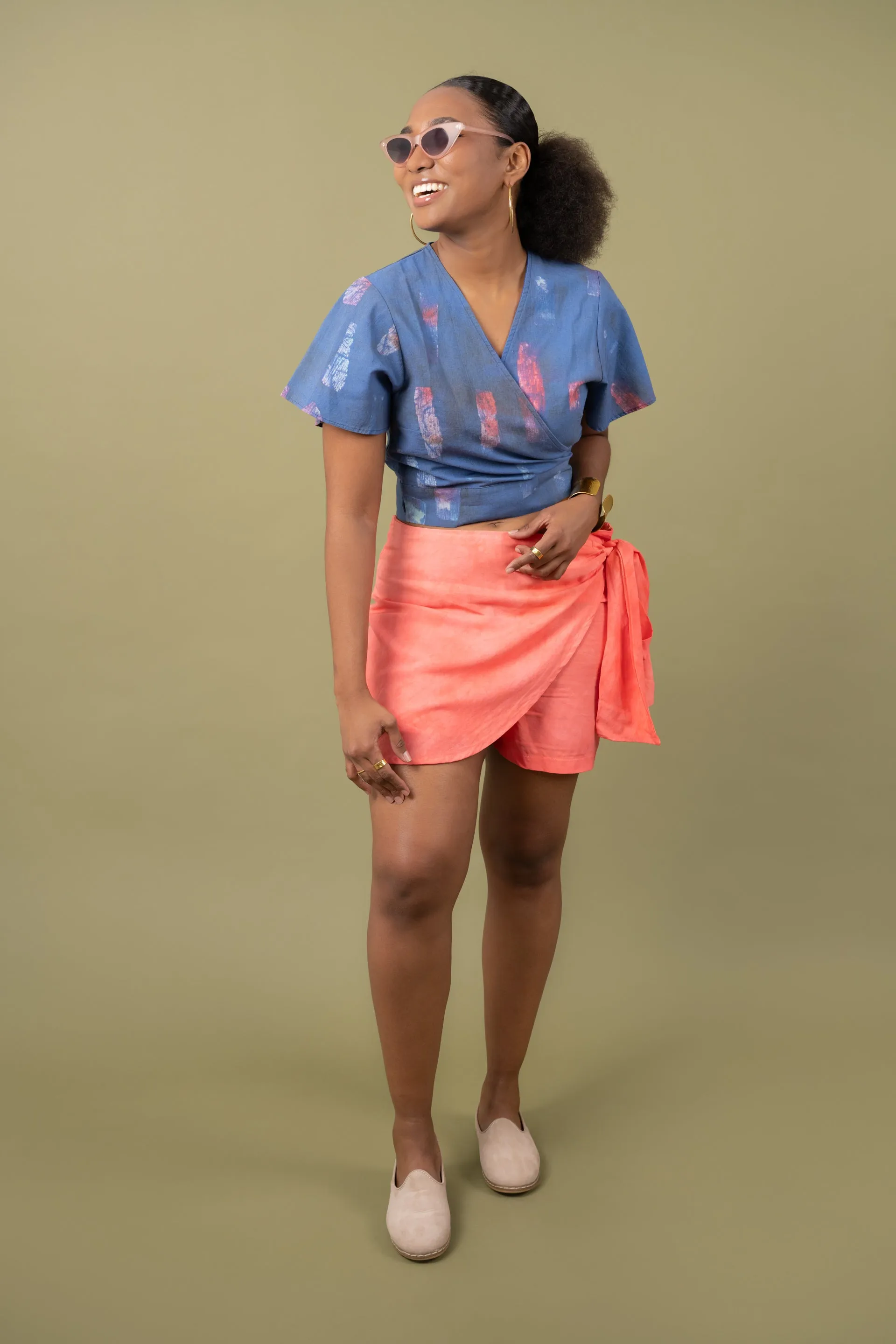 Short Sleeve Wrap Top - Brushstrokes