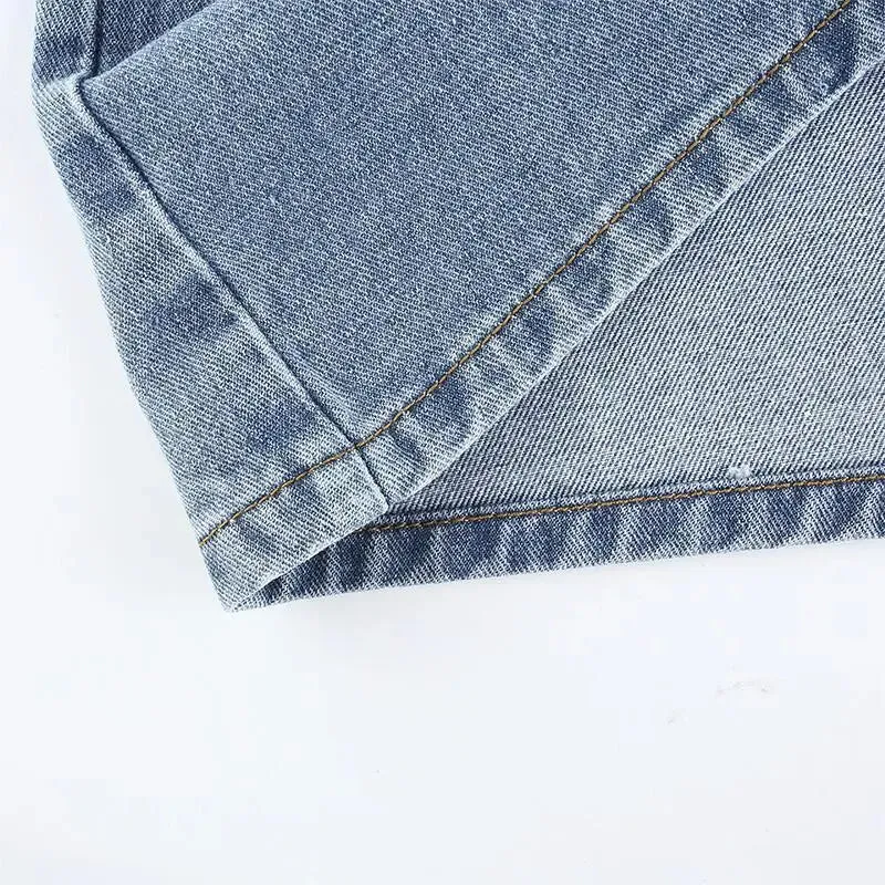 Single-side hollow denim skirt