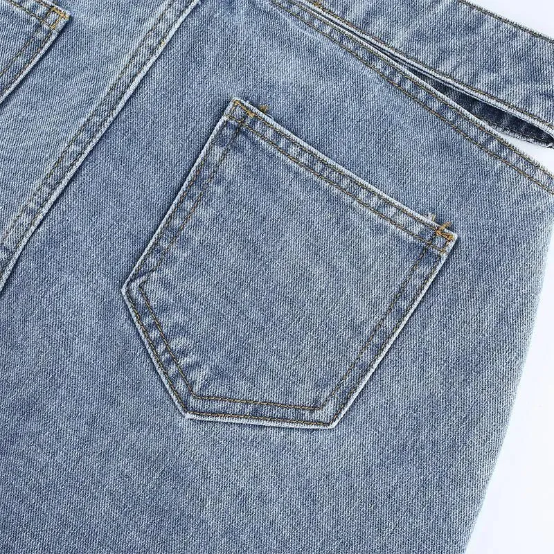 Single-side hollow denim skirt