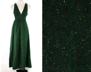 Size 10 Tweed Dress - Small 1970s Forest Green Flecked Jumper - Sleeveless Bodice - V Neck - Racer Back - Fall Autumn - Deadstock - 47335-4