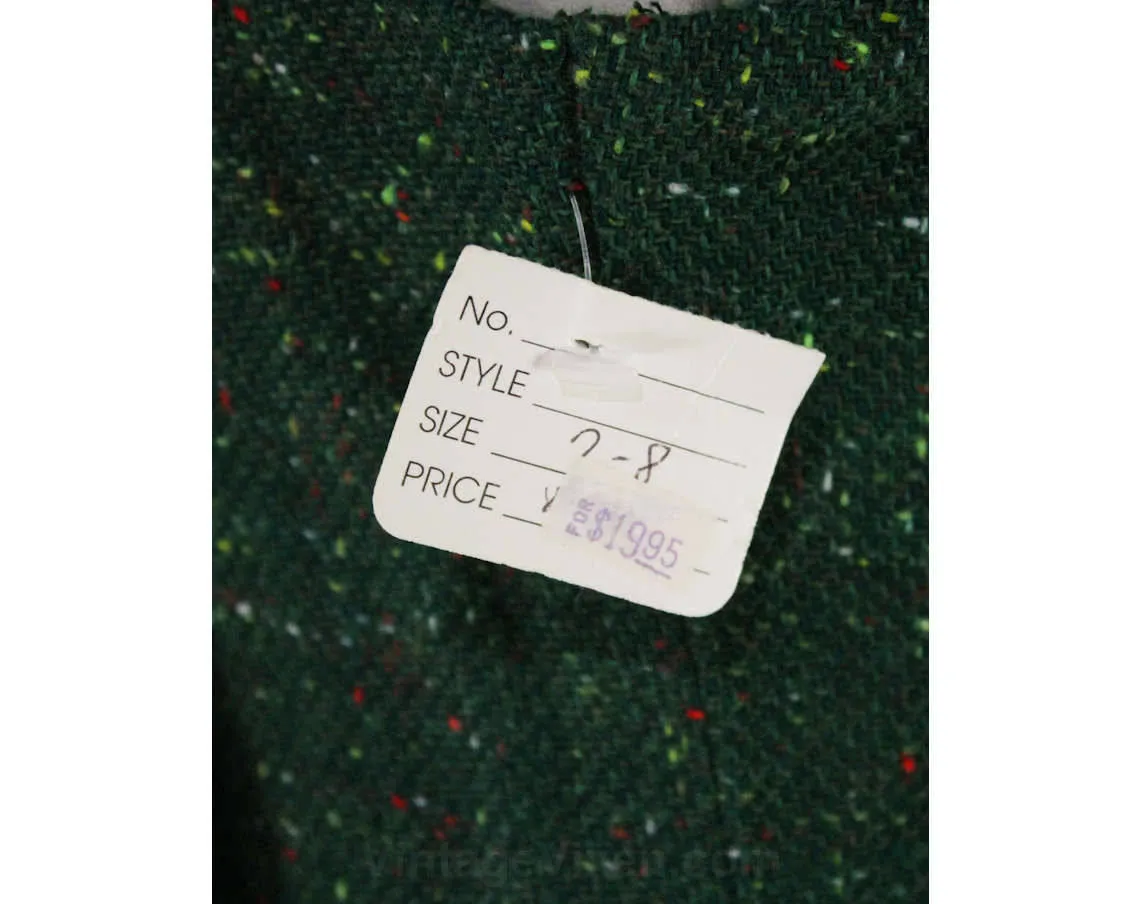 Size 10 Tweed Dress - Small 1970s Forest Green Flecked Jumper - Sleeveless Bodice - V Neck - Racer Back - Fall Autumn - Deadstock - 47335-4