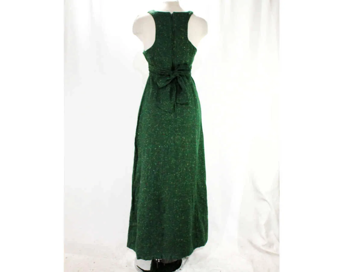 Size 10 Tweed Dress - Small 1970s Forest Green Flecked Jumper - Sleeveless Bodice - V Neck - Racer Back - Fall Autumn - Deadstock - 47335-4