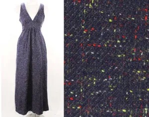 Size 8 Tweed Dress - 1970s Blue Flecked Jumper - Sleeveless Bodice - V Neck - Racer Back - Cute Fall Style - 70s Deadstock - 49723-1