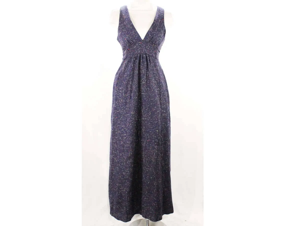 Size 8 Tweed Dress - 1970s Blue Flecked Jumper - Sleeveless Bodice - V Neck - Racer Back - Cute Fall Style - 70s Deadstock - 49723-1