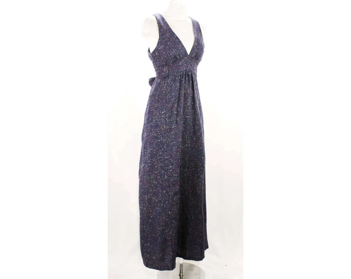 Size 8 Tweed Dress - 1970s Blue Flecked Jumper - Sleeveless Bodice - V Neck - Racer Back - Cute Fall Style - 70s Deadstock - 49723-1