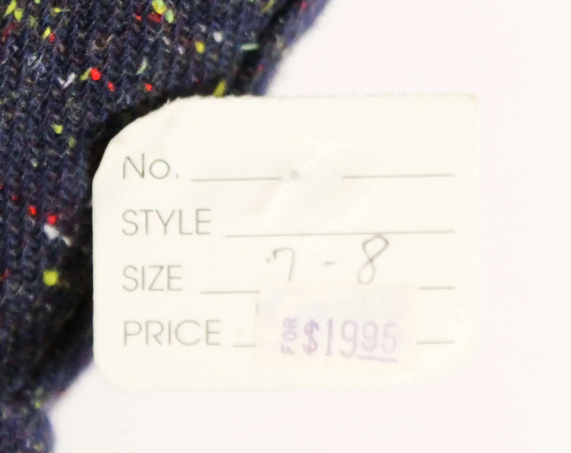 Size 8 Tweed Dress - 1970s Blue Flecked Jumper - Sleeveless Bodice - V Neck - Racer Back - Cute Fall Style - 70s Deadstock - 49723-1