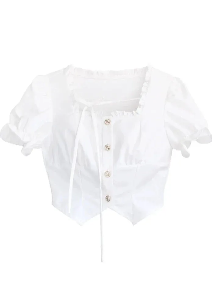 Skirt Top Sleeve Ruffle   Puff Cake Blouse