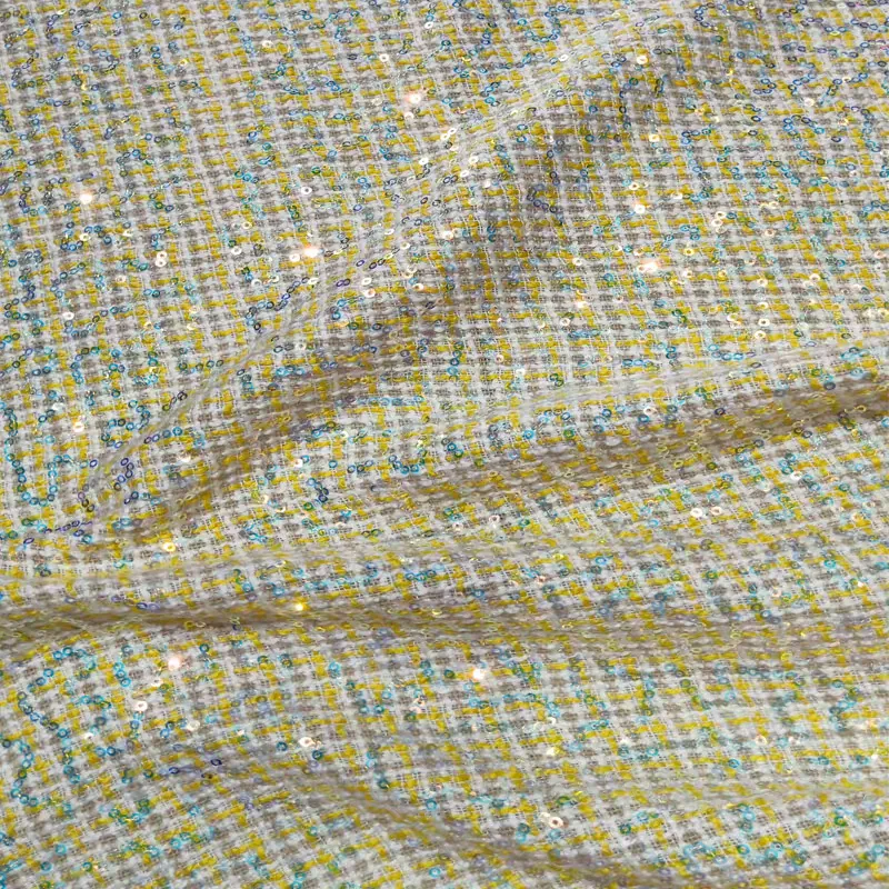 Small fragrant sequined fabric woolen woolen gold glitter woven colorful tweed autumn and winter coat clothing skirt diy