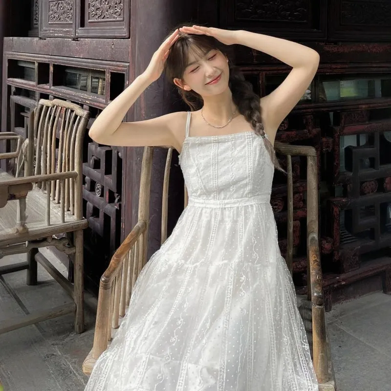 Sweet Style White Lace Crochet Suspender Skirt