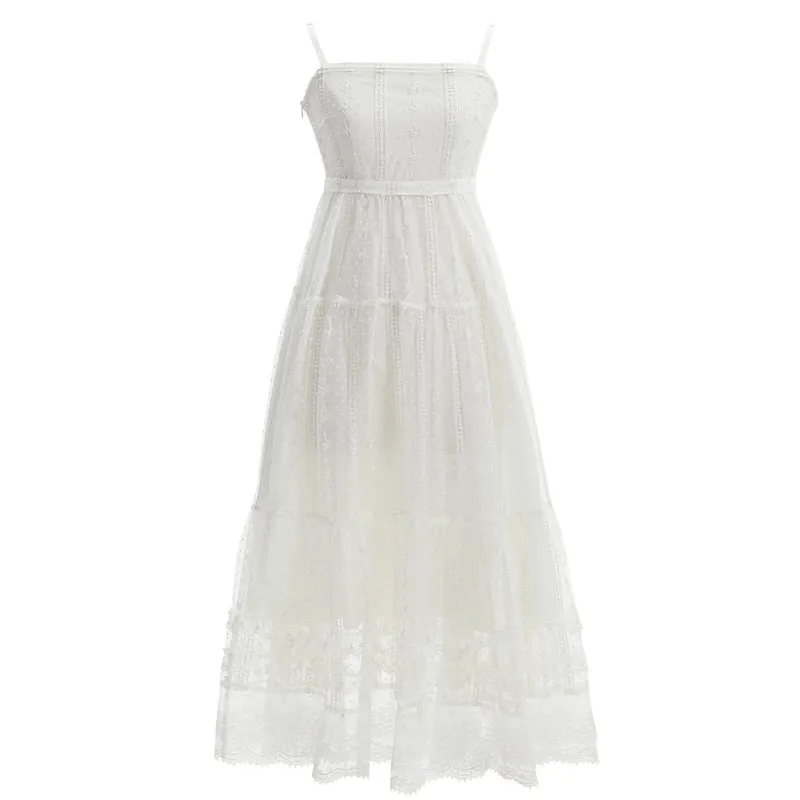 Sweet Style White Lace Crochet Suspender Skirt