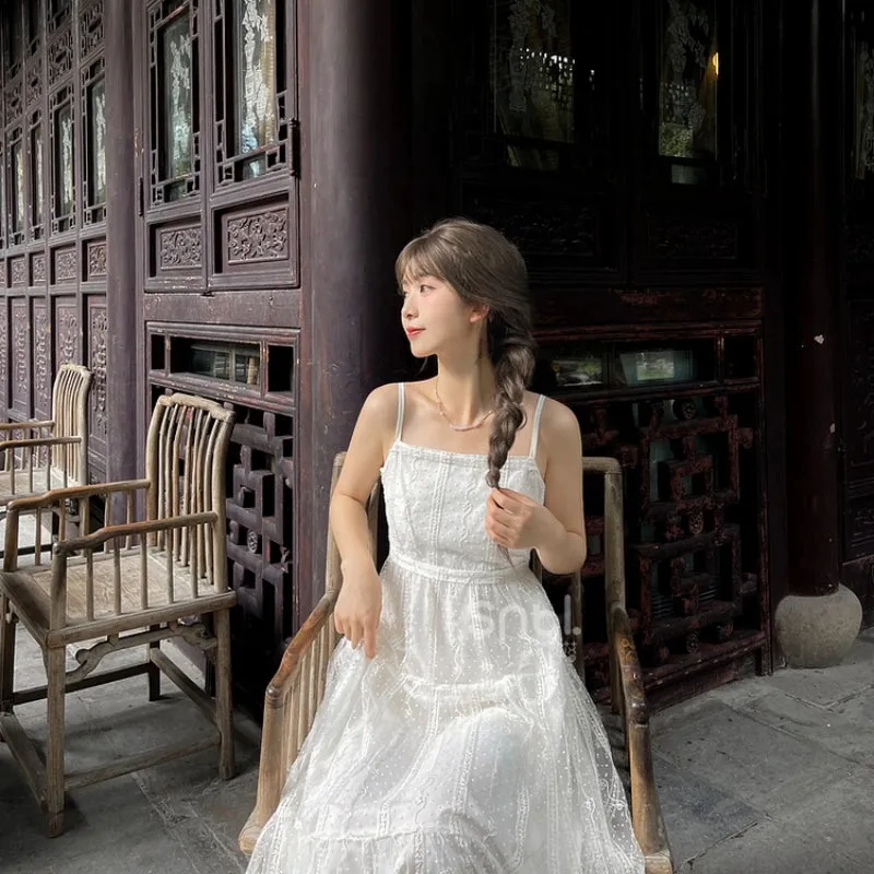 Sweet Style White Lace Crochet Suspender Skirt