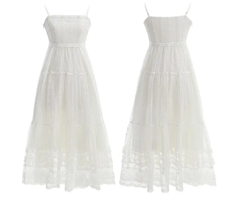 Sweet Style White Lace Crochet Suspender Skirt