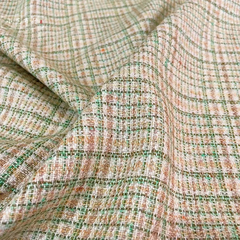 Two-color wool cotton plaid woolen fabric small fragrance woolen fabric spring and autumn suit cheongsam dress half skirt