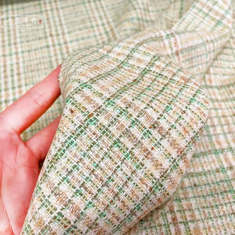 Two-color wool cotton plaid woolen fabric small fragrance woolen fabric spring and autumn suit cheongsam dress half skirt