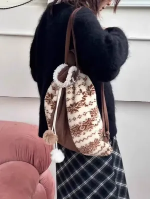 UAKISS  -  Woolen Striped Checkered Bag for Women New Autumn Winter Backpack with Large Capacity Multifunctional Backpacks
