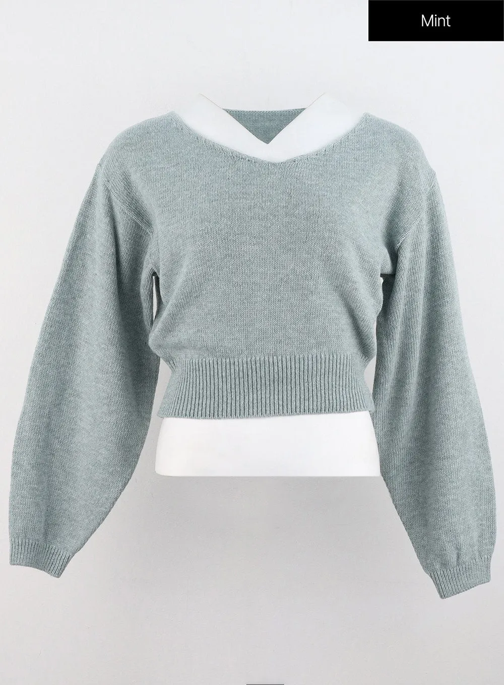 V-Neck Puff Sleeve Sweater OS302